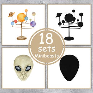 Cartões de correspondência de sombras SPACE. Toddler Montessori imprimível. Download instantâneo