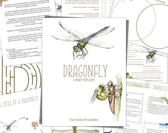 DRAGONFLY Unit Study, Life Cycle, Anatomy, Nature Study, Science,  Handwriting, Homeschool Printable, Montessori, INSTANT DOWNLOAD