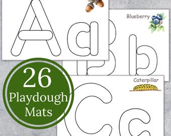 FOREST alphabet playdough mats. Watercolor letter cards. Kids printable. INSTANT DOWNLOAD
