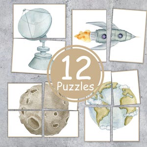 Juego de cartas de emparejamiento SPACE, rompecabezas de simetría, actividad preescolar para niños pequeños, descarga instantánea
