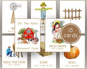 Farm Animal Movement Cards: Montessori Kids Fitness Activity (Digital Download)
