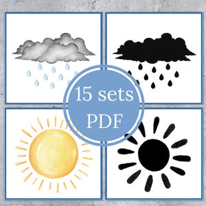 Cartes assorties d'ombre MÉTÉO. Imprimable pour les tout-petits Montessori. Téléchargement instantané