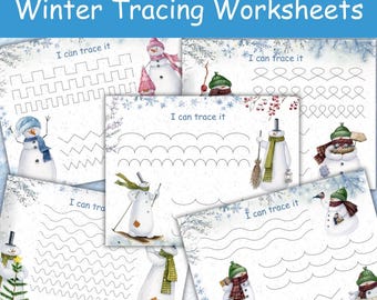 Winter Snowman Tracing Sheets for Kids, Preschool Fine Motor Skills ...