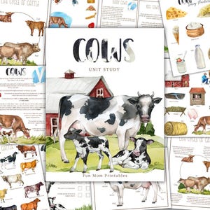 COWS Unit Study, Cattle, Life Cycle, Anatomy, Farm Animals, Nature Study, Science,  Homeschool Printable, Instant DOWNLOAD