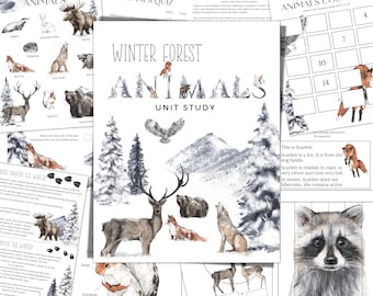 WINTER FOREST ANIMALS Unit Study, Anatomy, Nature Study, Science,  Handwriting, Homeschool Printable, Montessori, Instant Download