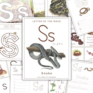 LETRA de la SEMANA, S es para serpiente, actividades con la letra S, aprendizaje del alfabeto, letras del alfabeto, educación en el hogar, imprimible, descarga instantánea