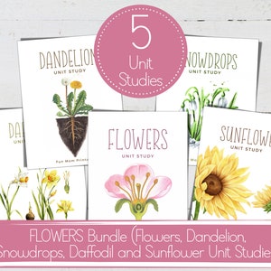 FLOWERS BUNDLE, Flowers, Dandelion, Snowdrops, Daffodil and Sunflower Unit Studies, Printable, Instant Download