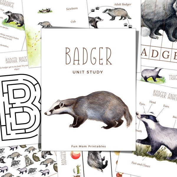 BADGER Unit Study, Life Cycle, Anatomy, Nature Study, Science,  Handwriting, Homeschool Printable, Montessori, Instant DOWNLOAD