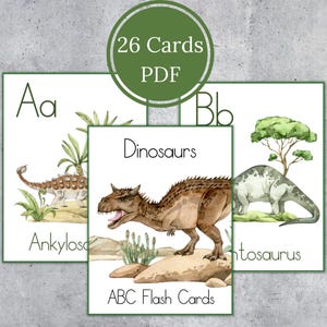 Das Dinosaurier Alphabet Karteikarten. Aquarell Briefkarten. Kinder druckbar. SOFORTIGER DOWNLOAD