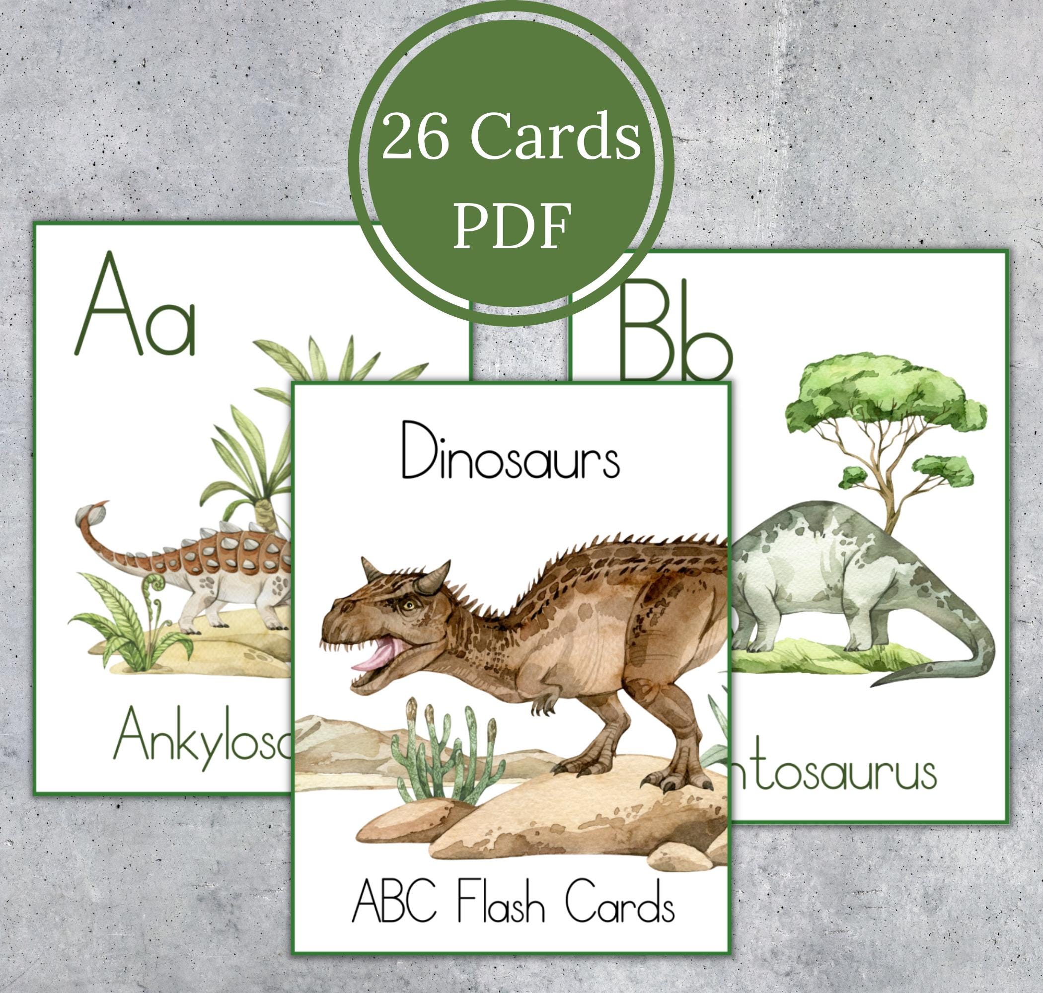 Dinosaur alphabet flashcards. Watercolor letter cards. Kids printable. INSTANT DOWNLOAD