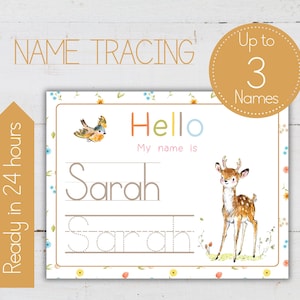 Personalized Name Tracing Practice, Name Writing Worksheet. Printable Kids Homeschool Activity, My name is.... , INSTANT DOWNLOAD