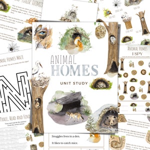 Estudio de unidad de CASAS DE ANIMALES, Estudio de la naturaleza, Ciencia, Escritura a mano, Educación en el hogar imprimible, Montessori, Descarga INSTANTÁNEA