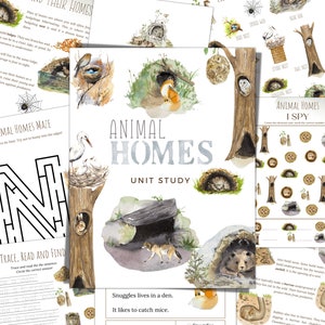 ANIMAL HOMES Unit Study, Nature Study, Science,  Handwriting, Homeschool Printable, Montessori, INSTANT Download