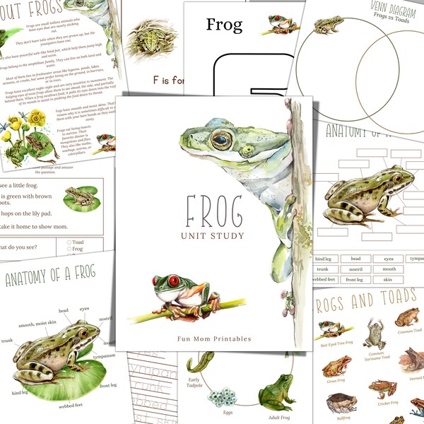 Estudio de la Unidad FROG, Ciclo de Vida, Anatomía, Estudio de la Naturaleza, Ciencia, Escritura, Educación en el Hogar, Montessori, DESCARGA INSTANTÁNEA