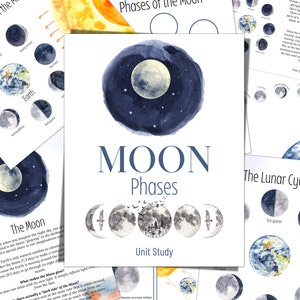 Moon Phases Mini Unit Study, Montessori materials, school supplies, homeschooling, printable PDF, Montessori wall art, INSTANT DOWNLOAD