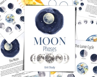 Moon Phases Mini Unit Study, Montessori materials, school supplies, homeschooling, printable PDF, Montessori wall art, INSTANT DOWNLOAD
