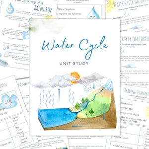 Unité d'étude sur le cycle de l'eau, processus, étude de la nature, science, écriture manuscrite, école à la maison, Montessori, téléchargement immédiat