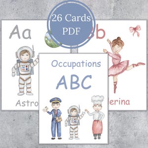 OCCUPATIONS Alphabet Flashcards. Watercolor Letter Cards. Kids ...