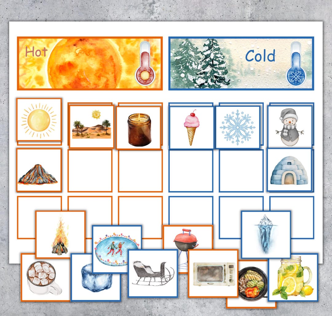 Hot & Cold Montessori Sorting Mat. INSTANT DOWNLOAD - Etsy