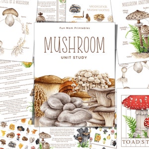 MUSHROOM Unit Study, levenscyclus, anatomie, natuurstudie, wetenschap, handschrift, homeschool afdrukbaar, Montessori, INSTANT DOWNLOAD