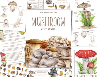 MUSHROOM Unit Study, Life Cycle, Anatomy, Nature Study, Science,  Handwriting, Homeschool Printable, Montessori, INSTANT DOWNLOAD