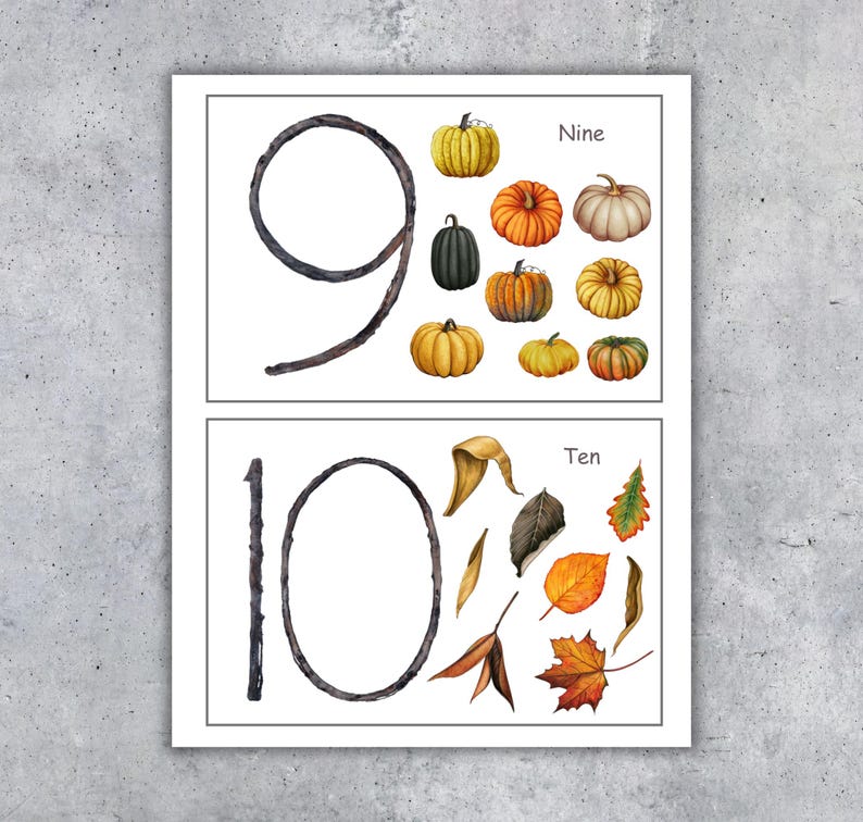 AUTUMN/FALL NATURE Counting Flashcards, 1 to 10 Counting, Toddler ...