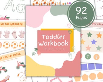 Toddler Learning Workbook: 93-Page Preschool Tracing, Letters, Numbers (Digital Download)