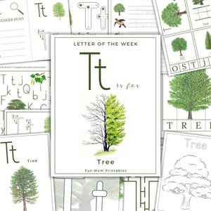 LETRA de la SEMANA, T es para árbol, Actividades con la letra T, Aprendizaje del alfabeto, Letras del alfabeto, Educación en el hogar, Imprimible, Descarga instantánea