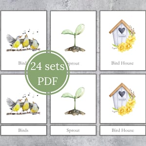 SPRING NATURE Montessori 3 part cards. Preschool vocabulary activity. Matching printable for toddlers.