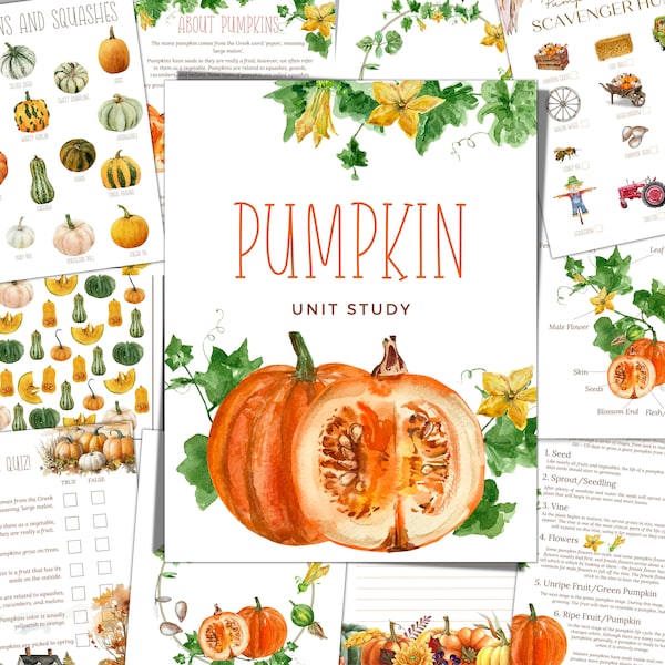 PUMPKIN Unit Study, Life Cycle, Anatomy, Nature Study, Science,  Handwriting, Homeschool, Montessori, INSTANT DOWNLOAD