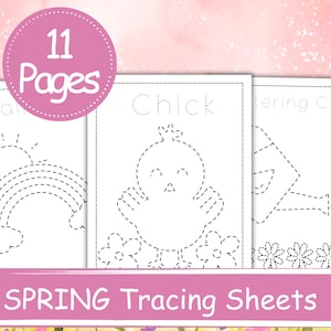 SPRING Themed Tracing Sheets for Kids, Preschool Fine Motor Skills, Handwriting Practice, INSTANT DOWNLOAD