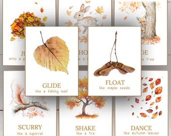 Autumn Forest Animals Movement Cards: Kids Fitness Activity (PDF Download)