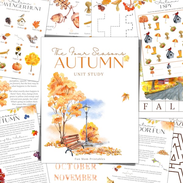 AUTUMN, Fall Nature Study Unit, Autumn Activities, Science,  Handwriting, Homeschool Printable, Montessori, Homeschool, INSTANT DOWNLOAD