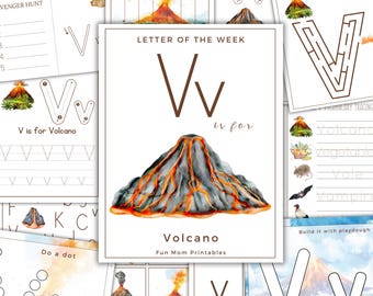 LETTER of the WEEK, V is for Volcano, Letter V Activities, Alphabet Learning, Alphabet Letters, Homeschool, Printable, Instant Download