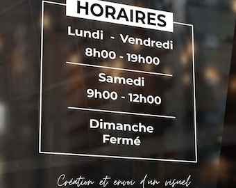 Pegatinas personalizadas, vinilos para ventanas, horarios de apertura para escaparates, boutiques, restaurantes o cualquier otro negocio.