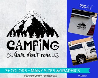 Girly Car Sticker Decal Camping hair don't vare, Camping Decal Sticker, Vinyl, Car Window, Bumper