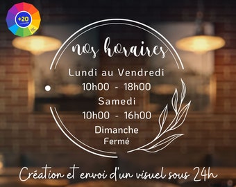 Sticker Vitrine Horaires Ouverture Magasin  - Horaires d'ouverture pour magasin, autocollants boutique, restaurant ou tout autre commerce