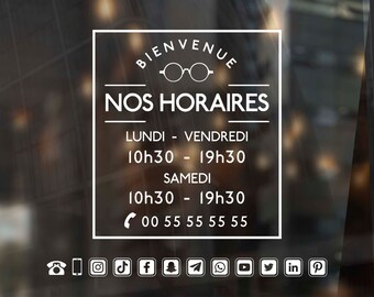 Pegatinas de vinilo para ventanas con el horario de apertura de ópticas o cualquier otro negocio.