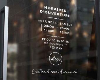 Horarios de tienda, pegatinas de horario de apertura - Calcomanías para ventanas: Horarios de apertura para escaparates, boutiques o cualquier otro negocio
