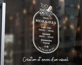Horarios de peluquería, calcomanías para escaparates, pegatinas para horarios de tiendas, pegatinas para horarios de apertura