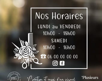 Adhesivo personalizado para ventana de peluquería y estética, horario de apertura de escaparates, rotulación adhesiva fácil de instalar, rotulación para escaparates