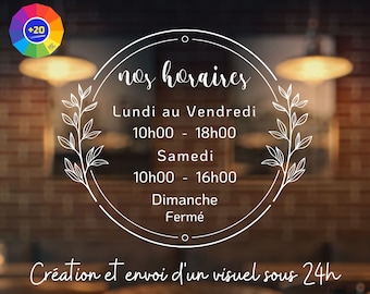 Stickers Horaires Ouverture Magasin  - Horaires d'ouverture pour vitrine magasin, autocollants boutique, restaurant ou tout autre commerce