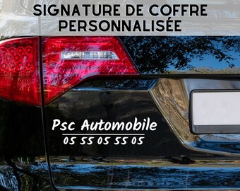 Signature Adhésive, signature de coffre, marquage véhicule, flocage auto, signature automobile, signature publicitaire, garage,