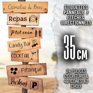 Panneau Directionnel Mariage – Flèche Signalétique Personnalisée – Décoration Mariage Champêtre, Bohème & Vintage - 35 cm