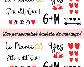 Stickers autocollants chaussures mariée, sticker basket, stickers chaussures mariage, stickers chaussures mariés, lot mariage personnalisé