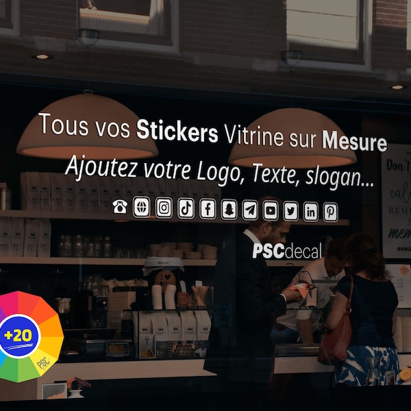 Stickers Personnalisés Vitrine, Adhésif pour Devanture de Magasin, Boutique, Restaurant, Coiffure, Snack et autre Commerce