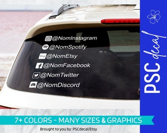 Stickers  voiture réseaux sociaux, Sticker personnalisé pour tiktok, snapchat, facebook, instagram, twitter, youtube...