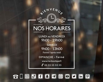 Stickers Horaires Ouverture Restaurant, Stickers, Adhésif Vinyle "Horaires d'ouverture" pour Entreprise ou tout autre commerce - Déco Noël