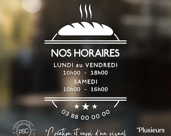 Adhesivo para ventana con horario de panadería, adhesivo con horario de apertura, rotulación personalizada para adhesivo de ventana, panadería, pastelería