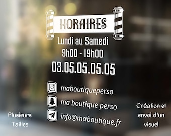 Pegatinas de horario de apertura de tiendas, pegatinas personalizadas para barberías, pegatinas para ventanas de peluquerías, tiendas o cualquier otro negocio.